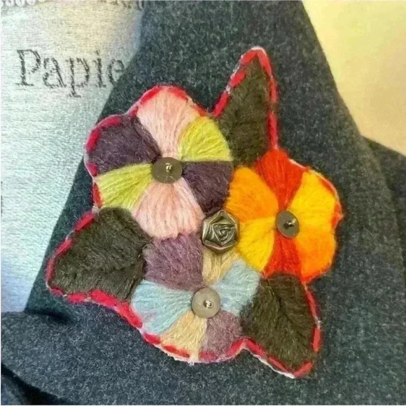 Gipsy Dark Gray Jacket With Embroidered Flowers On Collar US Size 8 Like New! - Picture 7 of 10